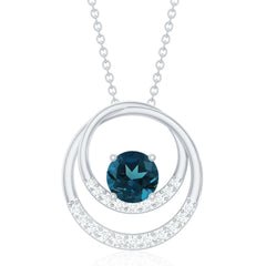 Real London Blue Topaz and Diamond Open Circle Pendant