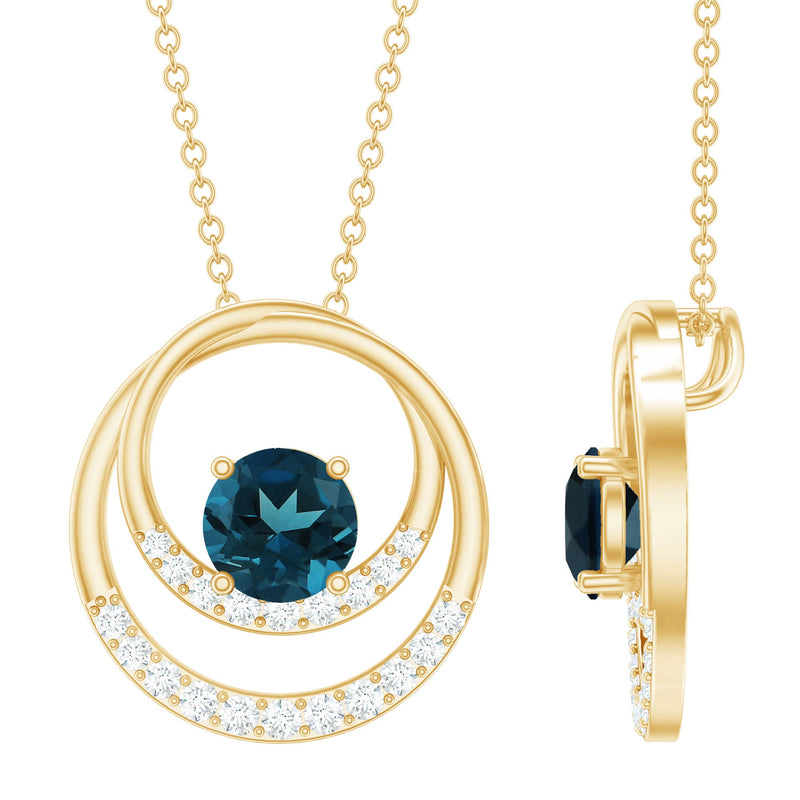 Real London Blue Topaz and Diamond Open Circle Pendant