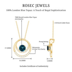 Real London Blue Topaz and Diamond Open Circle Pendant