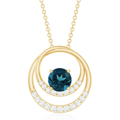 Real London Blue Topaz and Diamond Open Circle Pendant