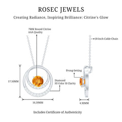 Natural 1.2 Carat Citrine Circle in Circle Necklace with Diamond
