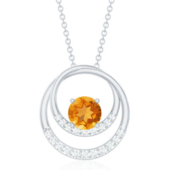 Natural 1.2 Carat Citrine Circle in Circle Necklace with Diamond