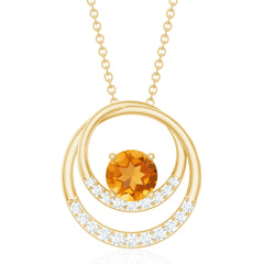 Natural 1.2 Carat Citrine Circle in Circle Necklace with Diamond