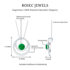 Natural Half Carat Emerald Double Circle Necklace with Diamond