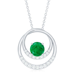 Natural Half Carat Emerald Double Circle Necklace with Diamond