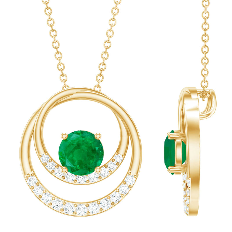 Natural Half Carat Emerald Double Circle Necklace with Diamond
