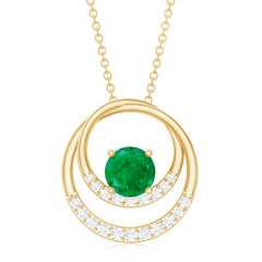 Natural Half Carat Emerald Double Circle Necklace with Diamond