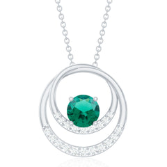 Real Created Emerald and Diamond Open Circle Pendant