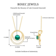 Real Created Emerald and Diamond Open Circle Pendant