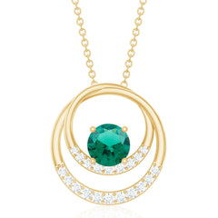 Real Created Emerald and Diamond Open Circle Pendant