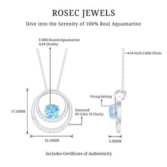 Natural Aquamarine Eternity Circle in Circle Necklace with Diamond
