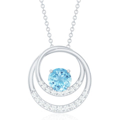 Natural Aquamarine Eternity Circle in Circle Necklace with Diamond