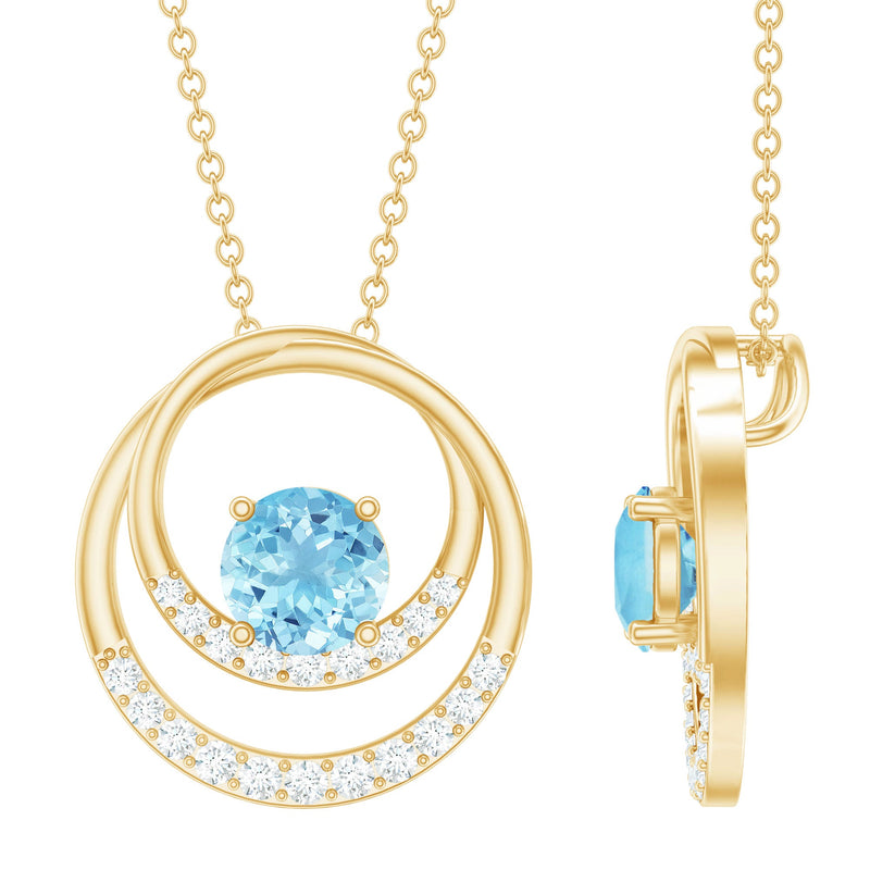 Natural Aquamarine Eternity Circle in Circle Necklace with Diamond