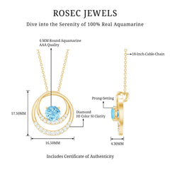 Natural Aquamarine Eternity Circle in Circle Necklace with Diamond