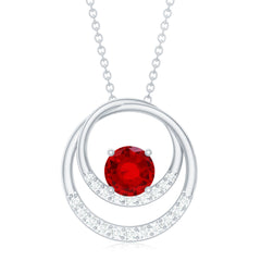 Classic Created Ruby and Diamond Open Circle Pendant