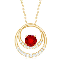 Classic Created Ruby and Diamond Open Circle Pendant