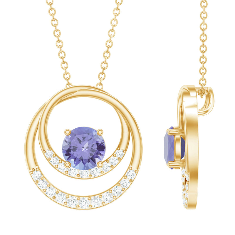 Real Tanzanite and Diamond Open Circle Pendant