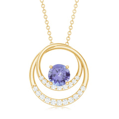 Real Tanzanite and Diamond Open Circle Pendant