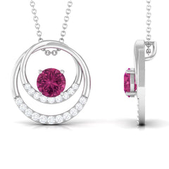 Real Pink Tourmaline and Diamond Open Circle Pendant