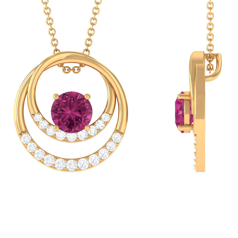 Real Pink Tourmaline and Diamond Open Circle Pendant