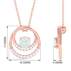 Natural Ethiopian Opal Double Circle Pendant Necklace with Diamond