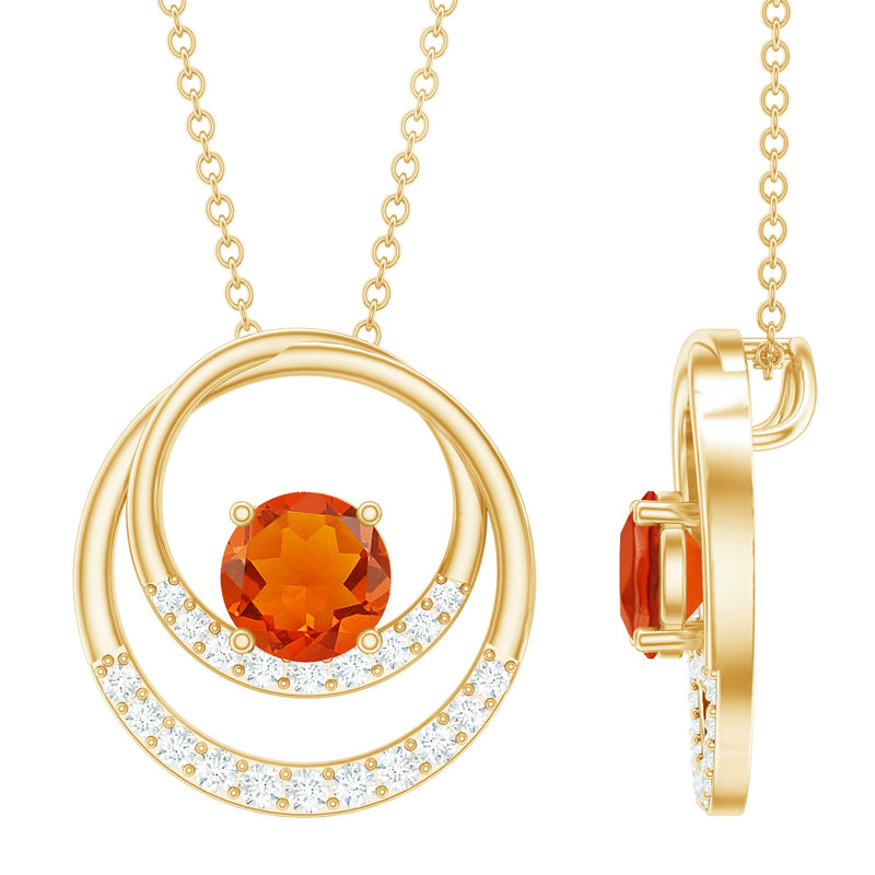 Real Fire Opal and Diamond Open Circle Pendant