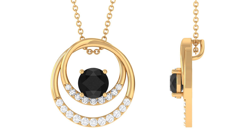 Natural 2 Carat Black Onyx Circle in Circle Necklace with Diamond