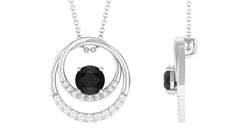 Natural 2.6 Carat Black Spinel Double Circle Necklace with Diamond