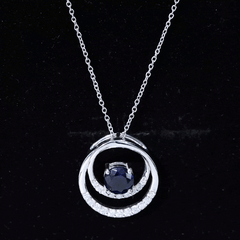 Lab Grown Blue Sapphire and Moissanite Promise Necklace
