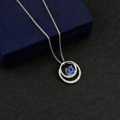 Lab Grown Blue Sapphire and Moissanite Promise Necklace