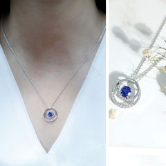 Lab Grown Blue Sapphire and Moissanite Promise Necklace