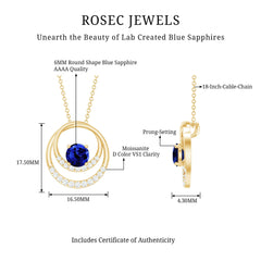 Lab Grown Blue Sapphire and Moissanite Promise Necklace