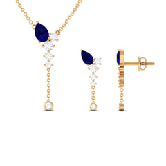 Real Blue Sapphire Diamond Y Necklace and Earrings Set
