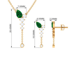 Minimal Created Emerald Dangle Necklace and Earrings Set in Gold with Moissanite