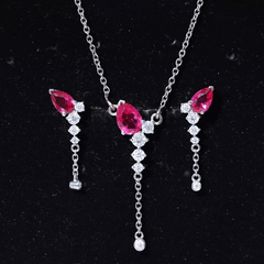 1.75 Carat Lab Grown Ruby Bridal Necklace and Earrings Set
