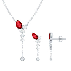 1.75 Carat Lab Grown Ruby Bridal Necklace and Earrings Set