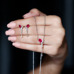 1.75 Carat Lab Grown Ruby Bridal Necklace and Earrings Set