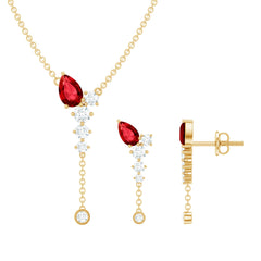 1.75 Carat Lab Grown Ruby Bridal Necklace and Earrings Set