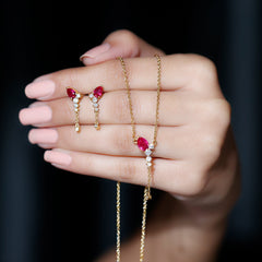 1.75 Carat Lab Grown Ruby Bridal Necklace and Earrings Set