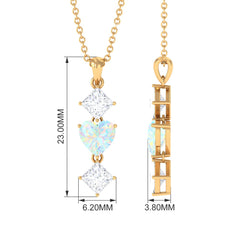 Ethiopian Opal and Moissanite Drop Heart Pendant Necklace