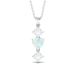 Ethiopian Opal and Moissanite Drop Heart Pendant Necklace