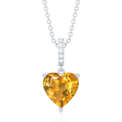 Natural 2 Carat Citrine Heart Pendant Necklace with Diamond