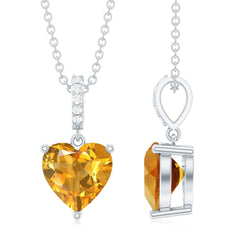 Natural 2 Carat Citrine Heart Pendant Necklace with Diamond