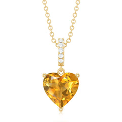 Natural 2 Carat Citrine Heart Pendant Necklace with Diamond