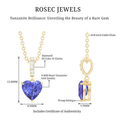 Solitaire Tanzanite Heart Necklace with Diamond Accent Bail