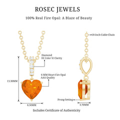 Heart Shape Fire Opal Solitaire Pendant with Diamond Accent Bail