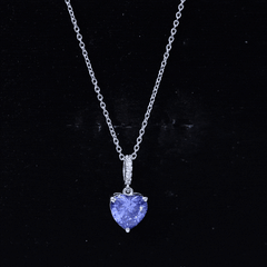 Heart Shape Created Blue Sapphire Solitaire Pendant with Diamond Accent Bail