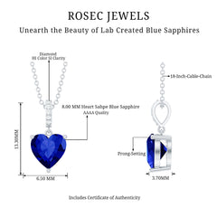 Heart Shape Created Blue Sapphire Solitaire Pendant with Diamond Accent Bail