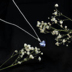 Heart Shape Created Blue Sapphire Solitaire Pendant with Diamond Accent Bail