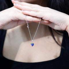 Heart Shape Created Blue Sapphire Solitaire Pendant with Diamond Accent Bail